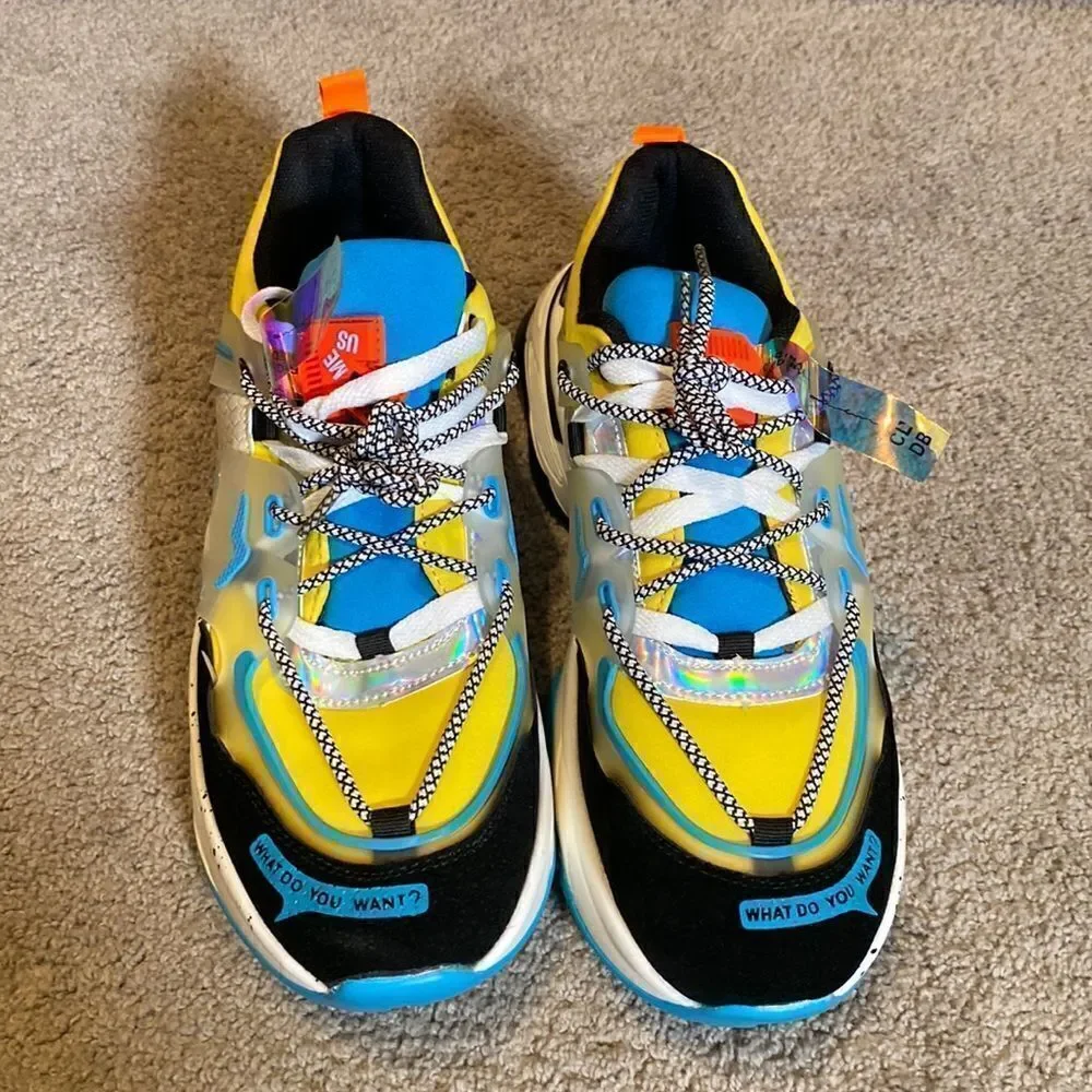 Men’s Fashion Sneakers Shoes Blue & Yellow Size 11 NEW